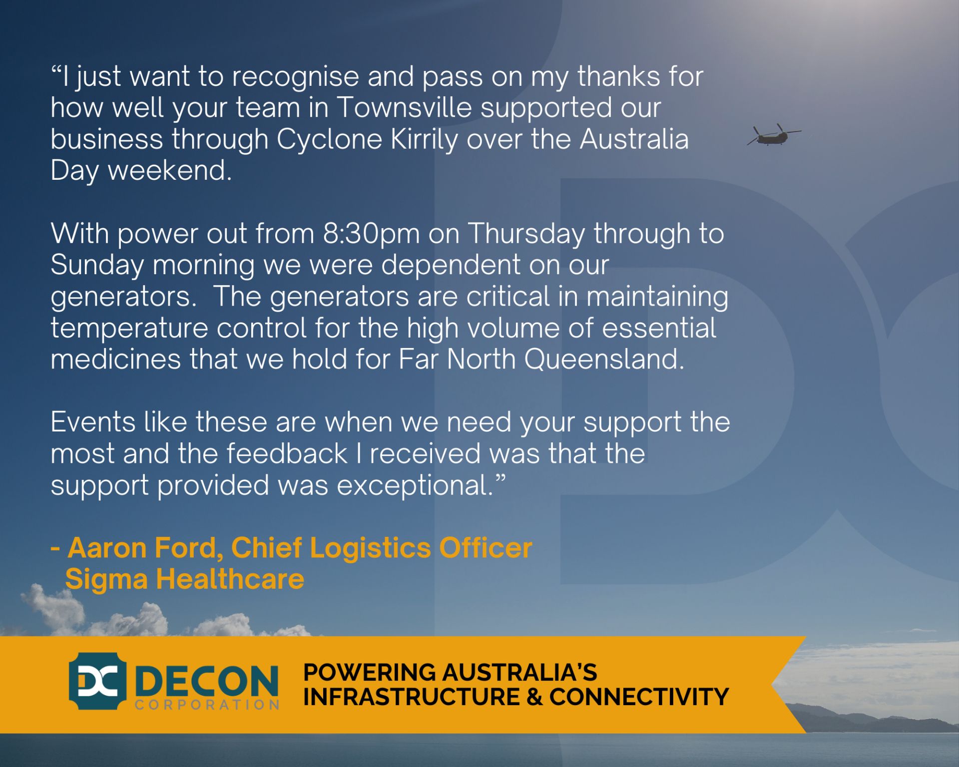 Exceptional Support during Cyclone Kirrily: A Thank You from Sigma Healthcare